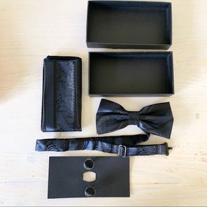 Bow tie, handkerchief, and cuff link set. NEW